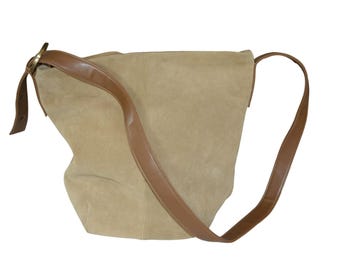 Vintage y2k Faded Glory Beige Suede Leather Bucket Bag Boho Fall Casual Gorpcore