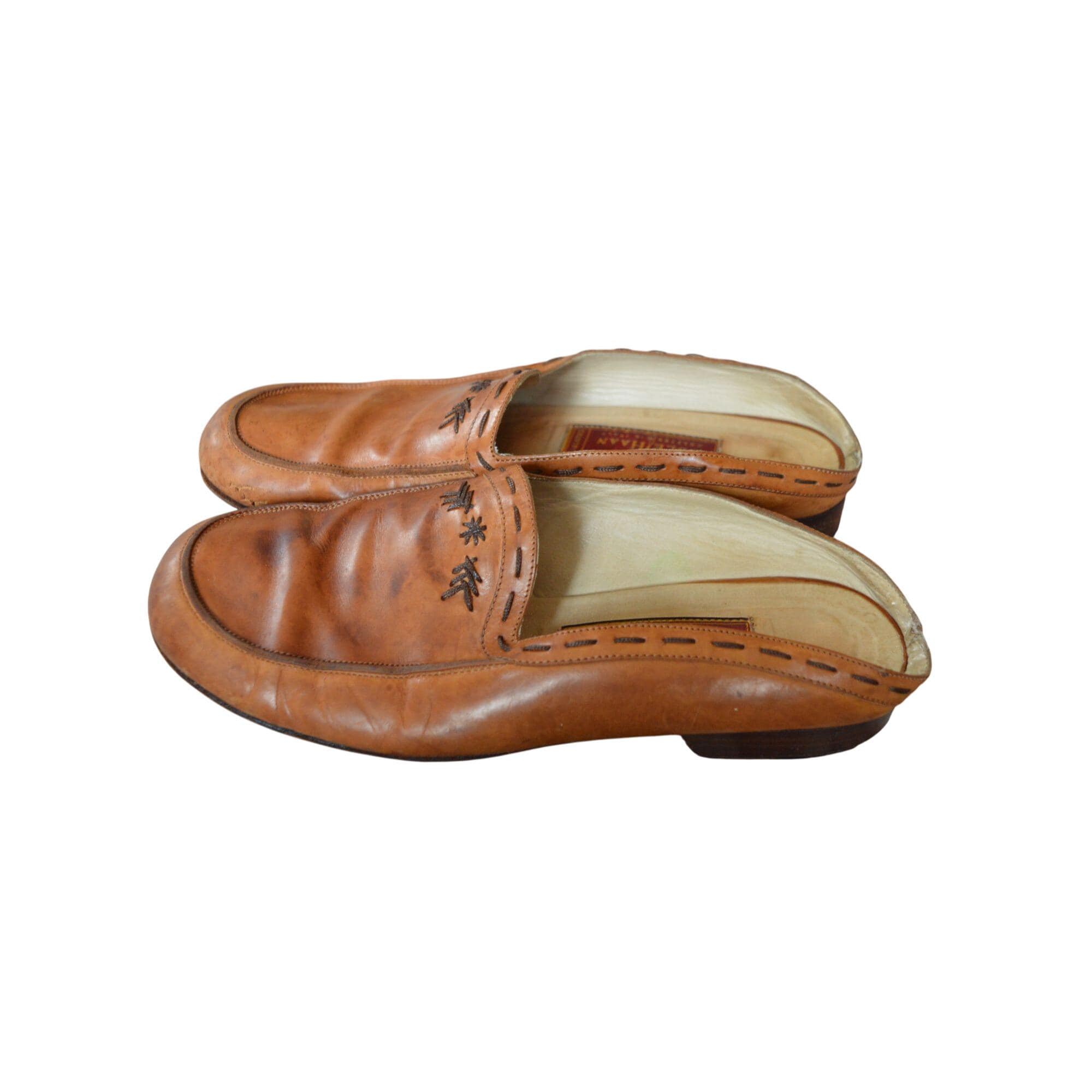 Cole Haan, Vintage 70s Cole Haan Brown Leather Mule Loafers Top Stitching Women's Size 7