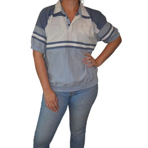 Vintage The Men&#39;s Store at Sears XL Polo Shirt White & Blue Striped Short Sleeve