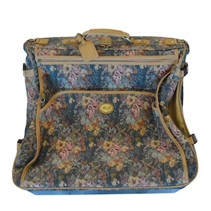 Vintage 80s Skyway Floral Tapestry Rolling Travel Garment Bag Boho Grannycore