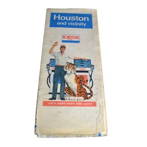 Vintage 1979 Exxon Houston Vicinity Road Map mit Punkten von Interesse hervorgehoben