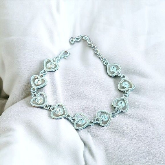 Vintage y2k Silver Tone Heart Chain Bracelet Cent… - image 1