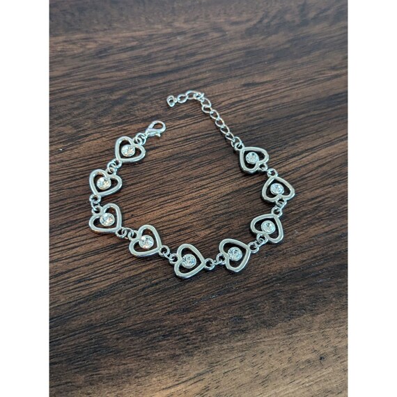 Vintage y2k Silver Tone Heart Chain Bracelet Cent… - image 4