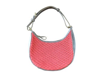 Vintage y2k The Sak Red Brown Crescent Woven Crochet Shoulder Bag Minimalist Boho