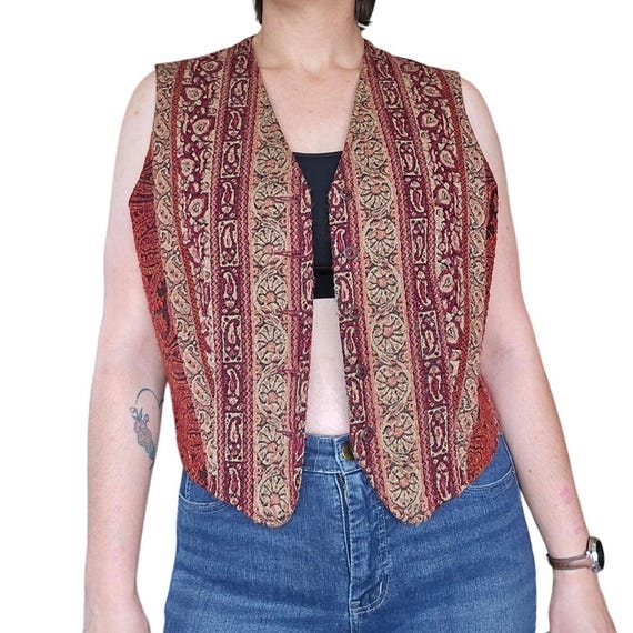 Marks & Spencer, St Michael by Marks & Spencer Vintage Paisley Tapestry Vest Red Gold Size UK 18