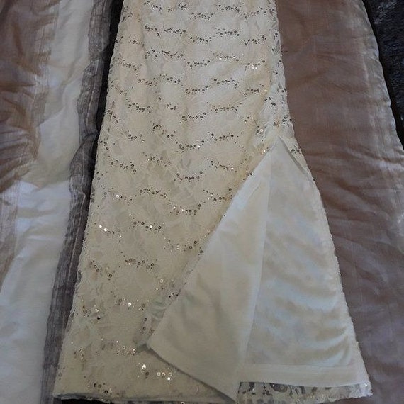 NWT Morgan & Co. y2k Ivory Sequin Lace Gown Size 3 - image 5