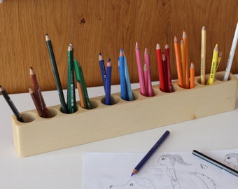 Elegant Handcrafted Spruce Wood Pencil Holder, Desk Organizer, Perfect for Artists and Students, Eco-Friendly Design with Rounded Edges