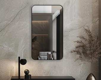 Rectangle Mirror with Rounded Corners, Minimalist Wall Mirror, Rectangular Mirror for Bathroom, Entryway or Powder Rooms, Japandi Mirror