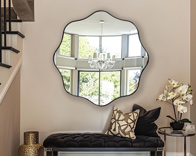 Petal Mirror by Asmiro - Floral-Inspired Wall Mirror, Scalloped Mirror, Decorative Accent for Aesthetic Homes, Flora Mirror for Wall Decor