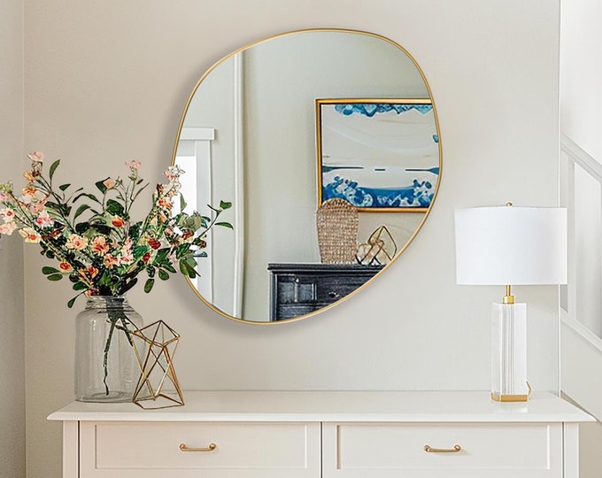Freeform Mirror, Pebble Mirror, Asymmetrical Mirror, Abstract Mirror, Pond Mirror, Irregular Mirror, Wavy Wall Mirror for Elegant Home Decor