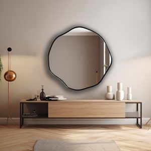 Round Wall Mirror, Circular Asymmetric Mirror, Scalloped Mirror, Glam Mirror for Bathrooms - Round Mirror with Exquisite Asymmetry by Asmiro