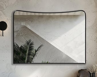 Corniche Mirror by Asmiro, Wavy Top Horizontal Wall Mirror, Statement Mirror for Bathroom Vanity, Entryway Console or Fireplace Mantel Decor