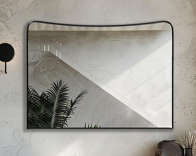 Corniche Mirror by Asmiro, Wavy Top Horizontal Wall Mirror, Statement Mirror for Bathroom Vanity, Entryway Console or Fireplace Mantel Decor