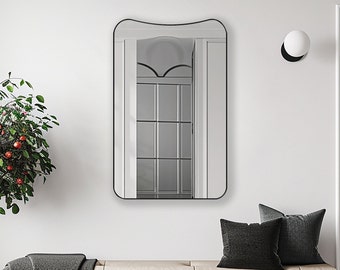 Wavy Top Mirror with Rounded Edges, Soft Curve Vanity Mirror, Undulating Wall Mirror, Aesthetic Wavy Bathroom Mirror with Gentle Curves