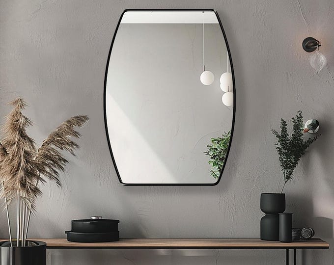 Graceful Wall Mirror | Elegant Rectangular Vanity Mirror | Sleek Modern Wall Decor | Minimalist Aesthetic Mirror for Bathrooms or Entryways
