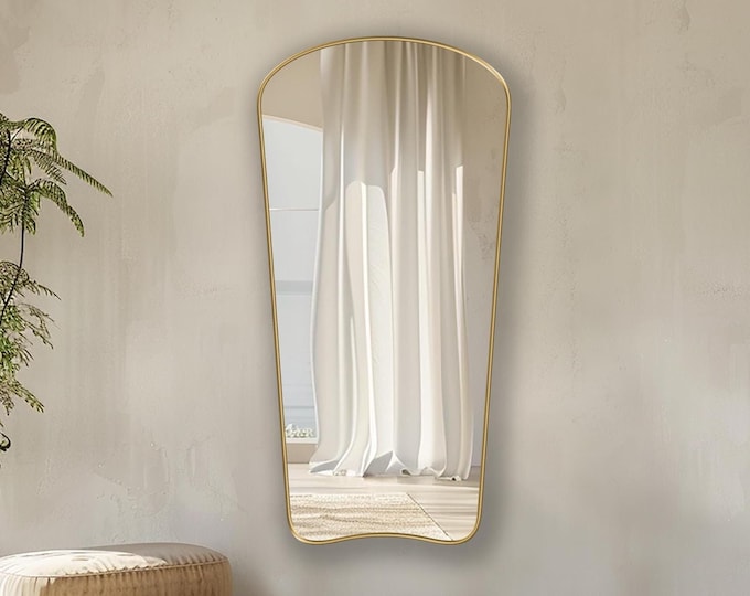 Dolce Mirror by Asmiro – Gold Framed Organic Wall Mirror, Italian-Inspired Asymmetrical Mirror for Bathroom Vanities, Mantels, and Entryways