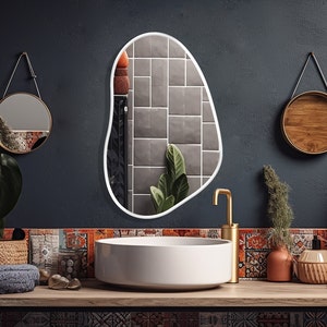 Pond Mirror, Asymmetrical Mirror, Irregular Mirror, Wavy Mirror, Modern Mirror, Abstract Mirror Unique & Timeless Design for Any Decor White