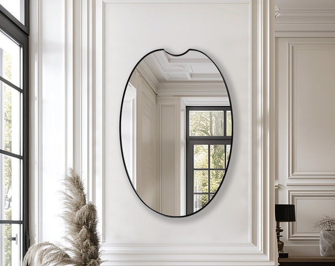 Nibbled Mirror, Unique Oval Wall Mirror with Artistic Contour, Asymmetrical Mirror for Aesthetic Living Room, Bedroom, or Bathroom Vanity