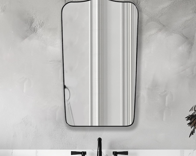 Arco Mirror by Asmiro – Arched Wall Mirror, Elegant Curved Top Bathroom Mirror, Gold or Black Frame Aesthetic Mirror, Powder Room Mirror