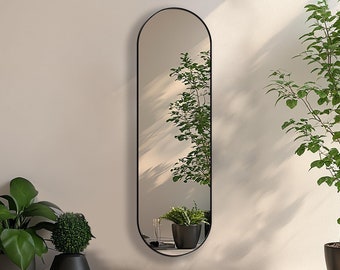 Capsule Mirror | Pill Shaped Mirror | Full Length Wall Mirror | Black, Gold, White Frame Finishes | Perfect for Entryways and Bedrooms