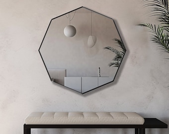 Octagonal Mirror - Geometric Wall Decor, Chic and Elegant Octagon Mirror, Sleek Contemporary Vanity Mirror, Home Accent Statement Piece