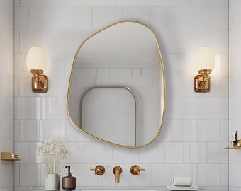 Miroir asymétrique avec cadre doré - Nouvelle pièce élégante pour votre décoration d'intérieur - Miroir irrégulier doré - Miroir abstrait avec cadre doré