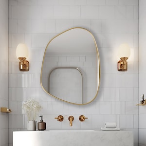 Espelho assimétrico com moldura dourada - Nova peça elegante para a decoração da sua casa - Espelho irregular dourado - Espelho abstrato com moldura dourada