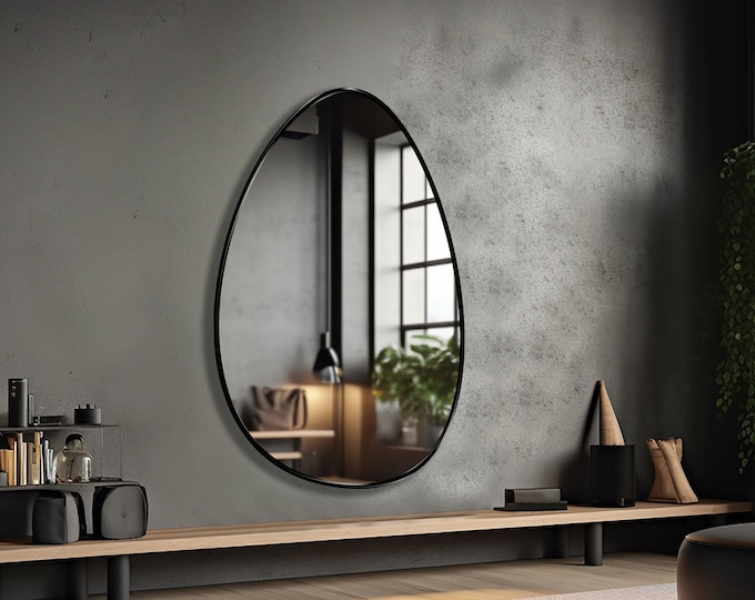 Egg Shaped Mirror, Ovoid Mirror, Asymmetrical Mirror, Oblong Mirror, Pond Shaped Wall Mirror - Unique Home Decor for Funky Modern Twist