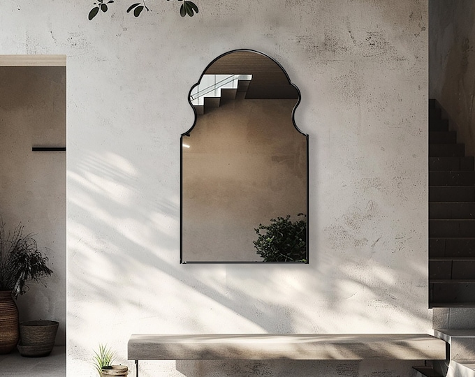 Bohemian Arched Mirror | Moroccan Decor Wall Mirror | Elegant Wall-Mounted Bathroom Mirror | Mediterranean & Coastal Style Mirror by Asmiro