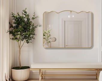 Serpentine Mirror by Asmiro, Wavy Edge Wall Mirror, Elegant Curved Funky Mirror, Modern Accent Mirror for Entryway, Bathroom, or Living Room
