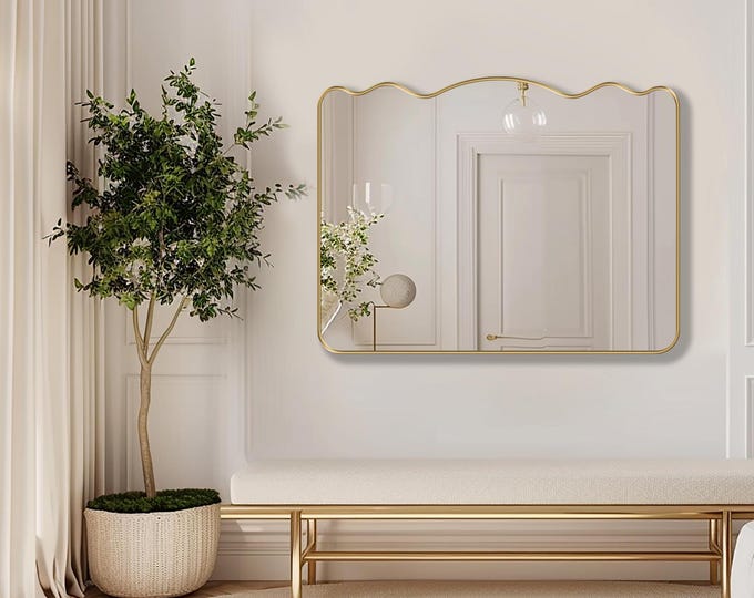 Serpentine Mirror by Asmiro, Wavy Edge Wall Mirror, Elegant Curved Funky Mirror, Modern Accent Mirror for Entryway, Bathroom, or Living Room