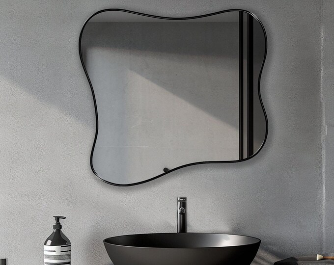 Tranquil Mirror, Freeform Mirror, Organic Shape Mirror, Irregular Mirror, Nature-Inspired Asymmetrical Mirror, Modern Elegance Wall Mirror