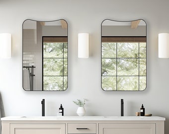 Wavy Top Mirror with Rounded Edges, Soft Curve Vanity Mirror, Undulating Wall Mirror, Aesthetic Wavy Bathroom Mirror with Gentle Curves