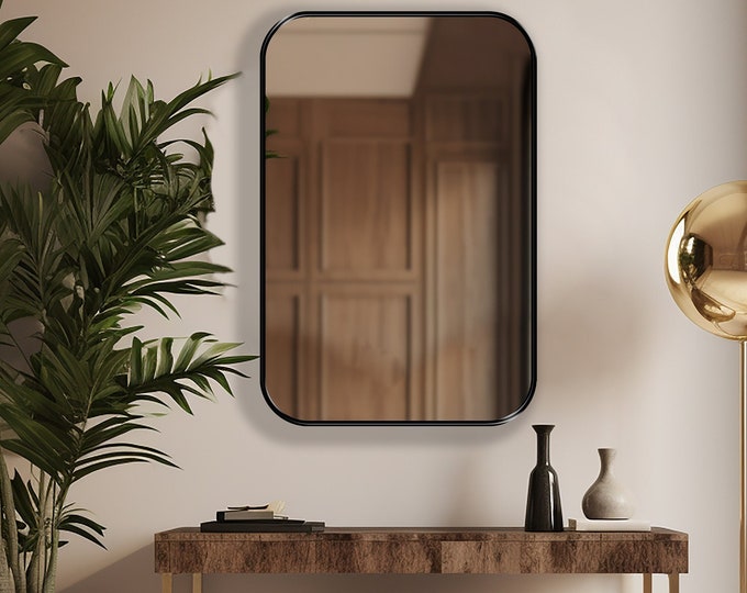 Rectangle Mirror with Rounded Corners, Japandi Mirror, Horizontal Mirror, Minimalist Vanity Mirror - Minimalist Elegance at Your Wall
