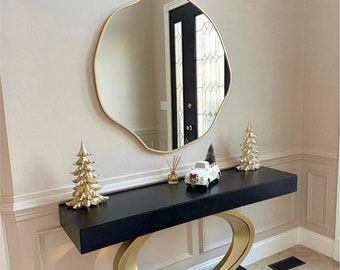 Circular Asymmetrical Mirror | Elegant Scalloped Mirror | Dropzone Mirror | Entryway Mirror over Console | Bathroom Vanity Mirror by Asmiro