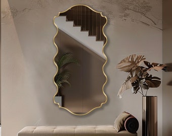 Ribbed Mirror by Asmiro | Stylish Wavy Wall Mirror | Distinctive Design Full Length Mirror | Tall Entryway Mirror | Wiggle Mirror Home Decor