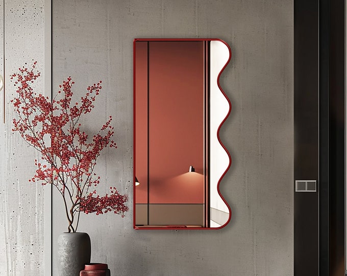Squiggle Mirror | Funky Wall Mirror | Full-Length Mirror | Stylish Curved Design | Unique Full-Size Wiggle Mirror for Any Room by Asmiro