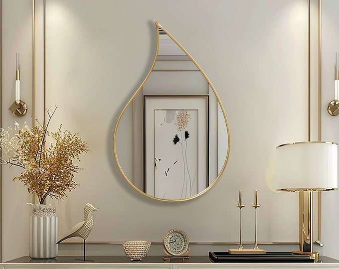 Teardrop Mirror | Waterdrop Shaped Wall Mirror | Modern Droplet Mirror for Wall Decor Art | Raindrop Mirror | Bold Accent for Interiors