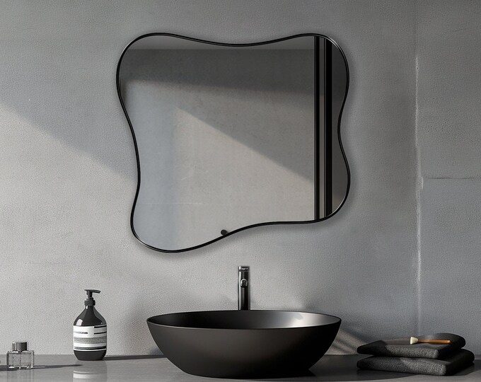 Tranquil Mirror, Freeform Mirror, Organic Shape Mirror, Irregular Mirror, Nature-Inspired Asymmetrical Mirror, Modern Elegance Wall Mirror