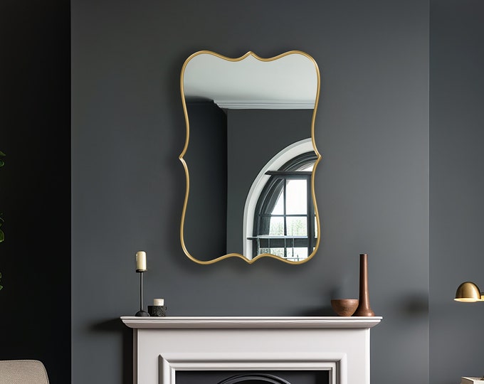 Art Deco Mirror, Ornate Mirror, Mirror Wall Decor, Quatrefoil Mirror, Scalloped Mirror, Curvy Bracket Edge Aesthetic Appeal Mirror by Asmiro