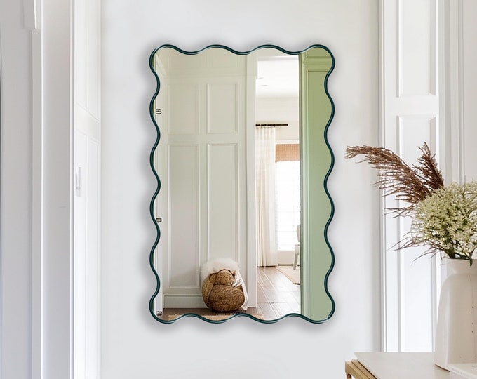 Modern Wall Mirror | Squiggly Mirror | Unique Mirror for Living Room or Bathroom | Decorative Vanity Mirror | Statement Mirror for Entryway