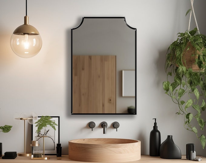 Arch Top Wall Mirror, Elegant Vanity Decor, Modern Frame Design, Scalloped Accent Mirror, Mirror Wall Decor, Statement Wall Piece by Asmiro