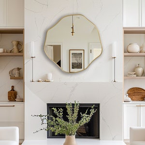 Asymmetric Circle Mirror, Unique Wall Mirror, Organic Mirror, Distinctive Round Mirror, Eccentric Mirror, Ideal over Fireplace or Consoles