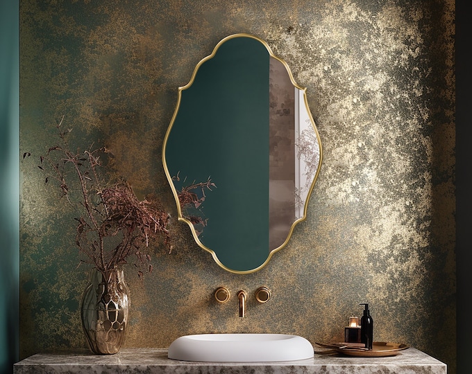 Renaissance Emblem Mirror, Gothic Arch Inspired, Luxe Bracket-Edged Wall Decor, Statement Vanity Mirror, Handcrafted Shield Design by Asmiro