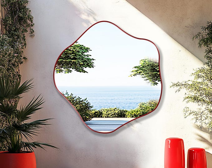 Fiora Asymmetrical Mirror – Modern Wall Mirror for Bathroom, Living Room & Entryway – Unique Design Decorative Abstract Irregular Mirror