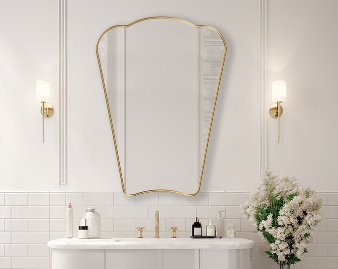 French-Inspired Crest Mirror, Elegant Curvilinear Wall Mirror, Luxurious Vanity Mirror, Statement Mirror Over Dresser, Fireplace or Mantel