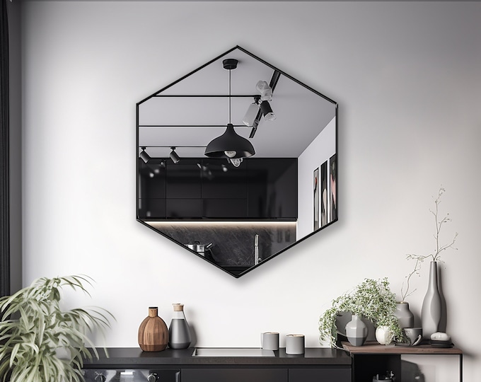 Hexagon Shaped Mirror, Geometrical Mirror, Polygon Mirror, Hexagon Wall Mirror, An Aesthetic Geometrical Element for Aesthetic Room Decor