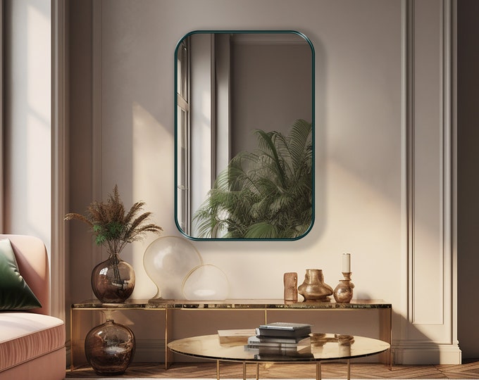 Rectangle Mirror with Rounded Corners, Japandi Mirror, Horizontal Mirror, Minimalist Vanity Mirror - Minimalist Elegance at Your Wall