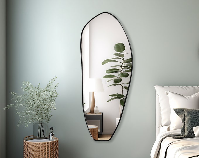 Almond Shaped Mirror - Irregular Mirror, Contemporary Design, Asymmetrical Wall Mirror, Statement Decor for Living Room, Bedroom, Entryway