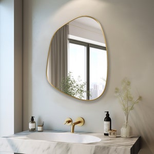 Irregular Wall Mirror, Set of 2, 31.5 x 17.5, Asymmetrical Curvy Groovy  Blob Decor for Living Room Entryway Bathroom